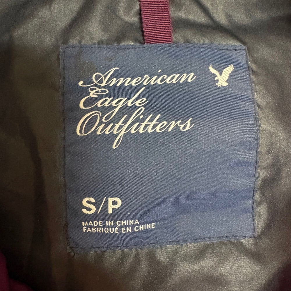 American Eagle Purple Puffer Vest Women Small Hooded Faux Fur Trim Quilted Zip - Picture 2 of 7